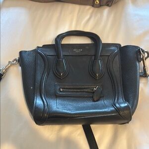 Celine Black Satchel with Structured Silhouette and Top Handles